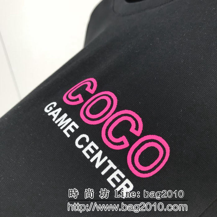 CHANEL香奈兒 19ss CoCo game center 限定款 前後發泡顆粒3D粉LOGO 定制棉黑色短袖 高版本男女同款 ydi2394